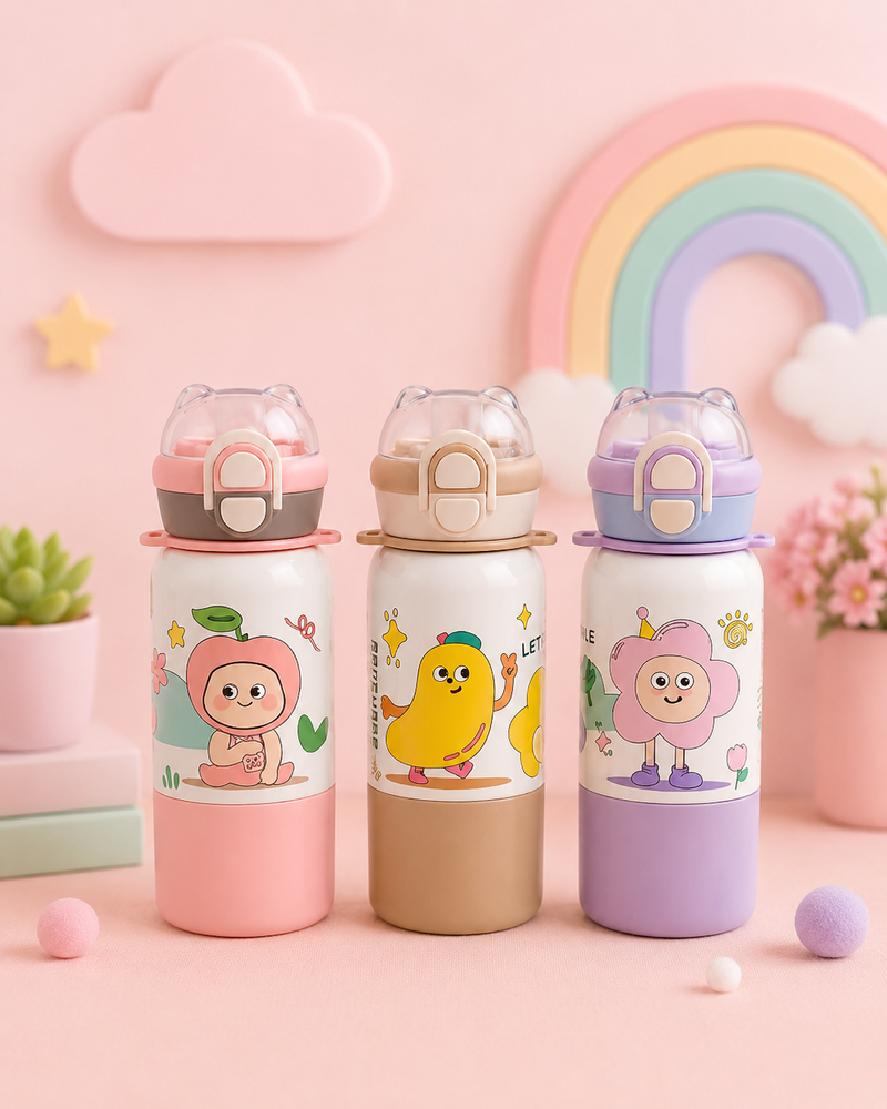 Cute Cartoon Kids Insulated Water Bottle with Flip-Lock Lid | Leakproof Portable School & Travel Bottle