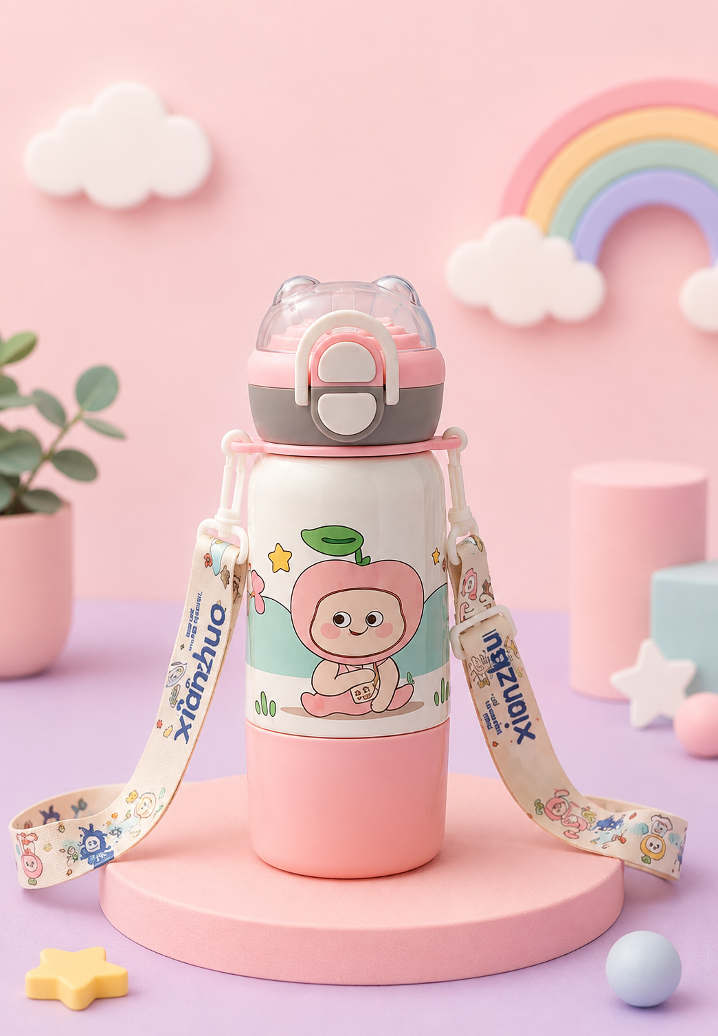 Cute Cartoon Kids Insulated Water Bottle with Flip-Lock Lid | Leakproof Portable School & Travel Bottle