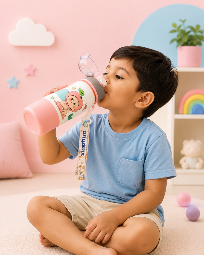 Cute Cartoon Kids Insulated Water Bottle with Flip-Lock Lid | Leakproof Portable School & Travel Bottle