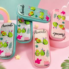 Cute Avocado Glitter Pencil Case for Kids – Spacious Zipper Stationery Pouch for School, Homework & Travel