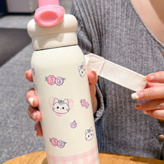 Cute Cartoon Kids Stainless Steel Water Bottle with One-Touch Flip Lid