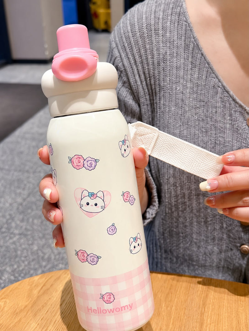 Cute Cartoon Kids Stainless Steel Water Bottle with One-Touch Flip Lid